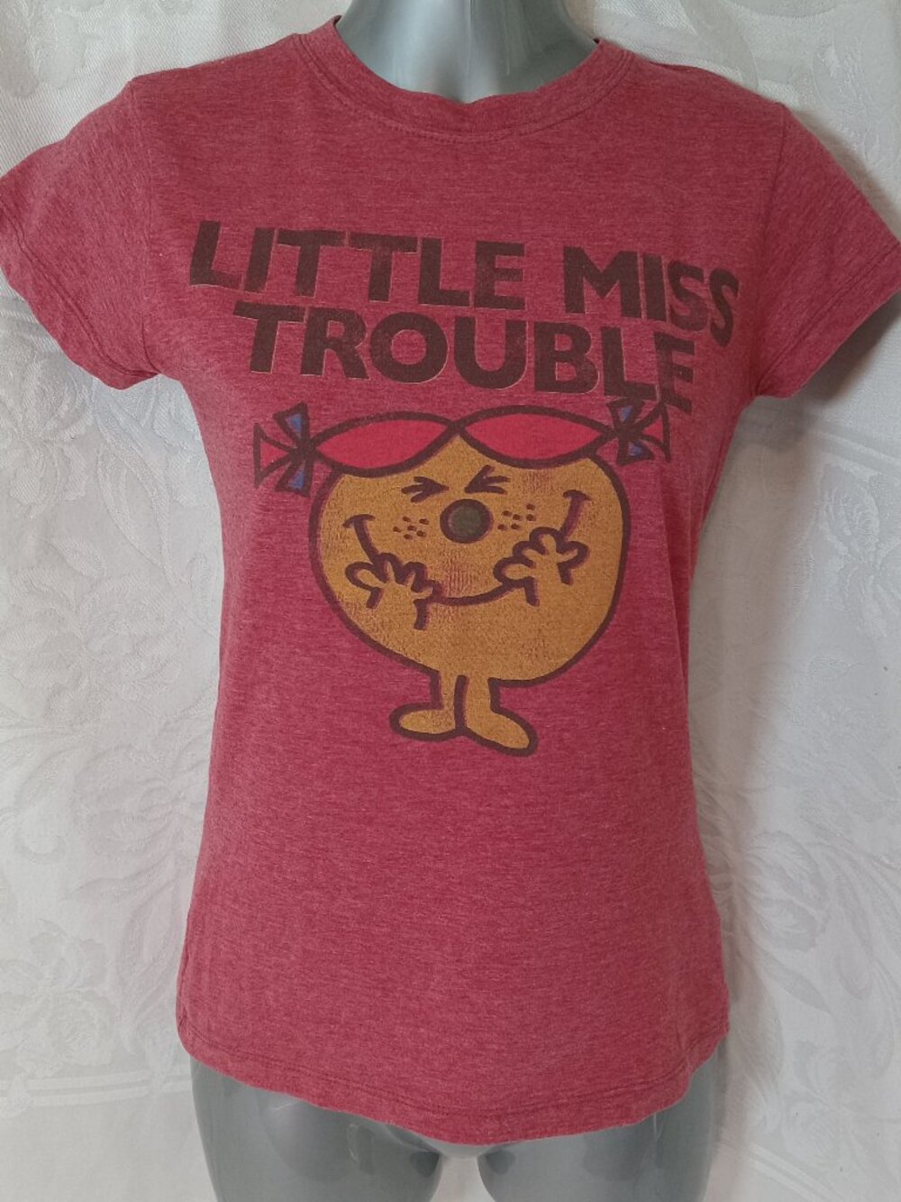 Vintage Little Miss Trouble Shirt Womens S Red Cartoon Graphic Tee 2007 Y2K